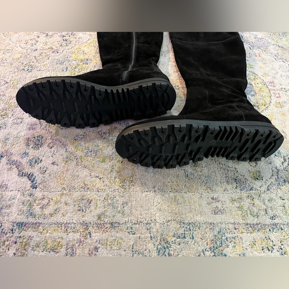 Gucci Meguro Black Suede Luxury Tall Winter Snow Zip Bike Riding Boot Size 10 - Picture 3 of 14